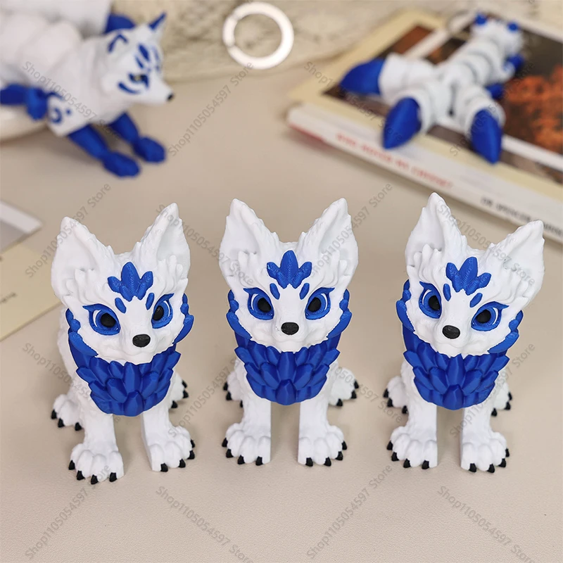 โมเดลสัตว์จิ้งจอกพิมพ์ 3 มิติ ของเล่นจิ้งจอกห้าหางน่ารัก จิ้งจอกเก้าหาง ข้อต่อขยับได้ ของเล่นตกแต่ง ของขวัญ