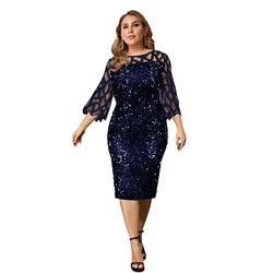 Big Size Women Dress Elegant Sequin Splicing Bodycon Dress for Women Hollow Out Slim Fit Evening Party Dress XL-4XL 5XL