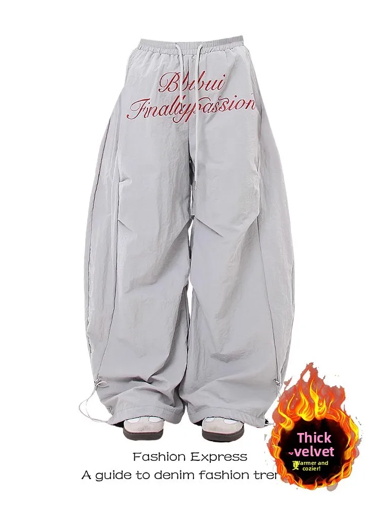 

Женские утепленные флисовые брюки-карго с вышивкой в американском стиле, широкие, на осень-зиму