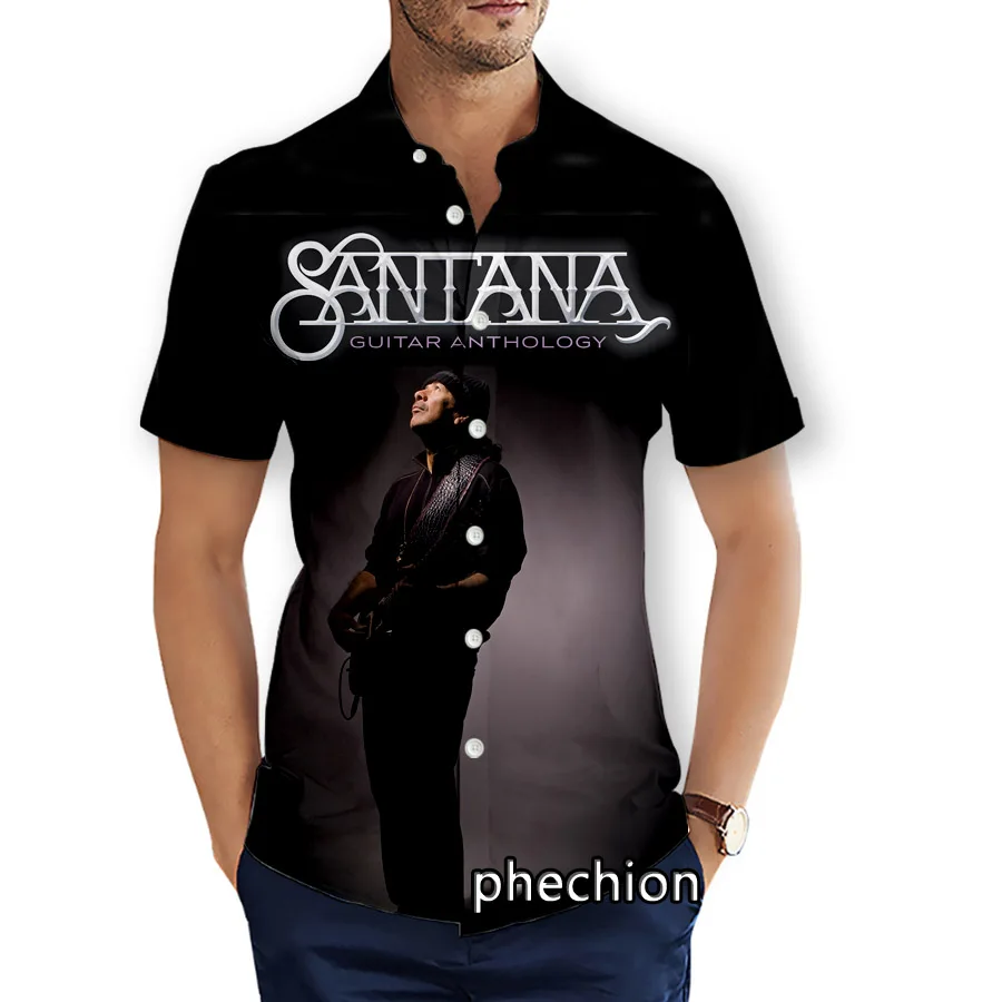 phechion Mens Short Sleeve Beach Shirts Santana Band 3D Print Casual Shirts Fashion Streetwear Men Tops X233