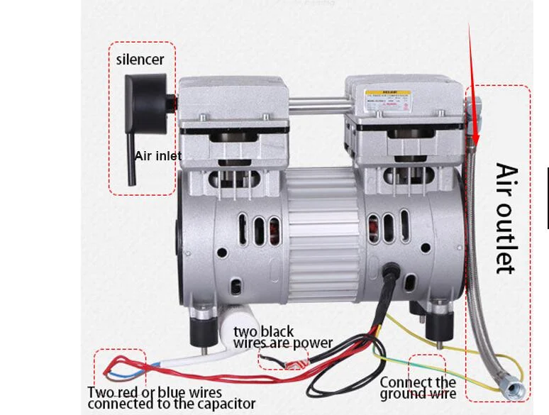 750 W 1440 U/min ölfreie Vakuumpumpe, geräuschloser Luftkompressorkopf, hocheffizienter silberner kleiner Luftpumpenkopfmotor – Detail 6