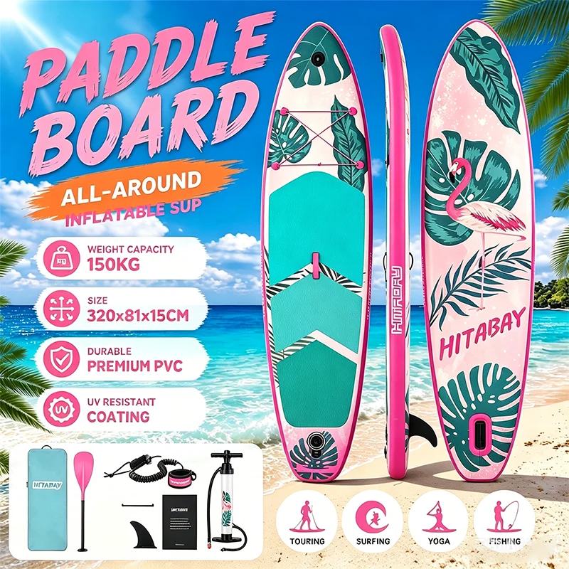 Planche de paddle gonflable extra large 10'6"x32"x6" SUP, charge maximale 330 lb, légère et stable pour tous les niveaux de compétence