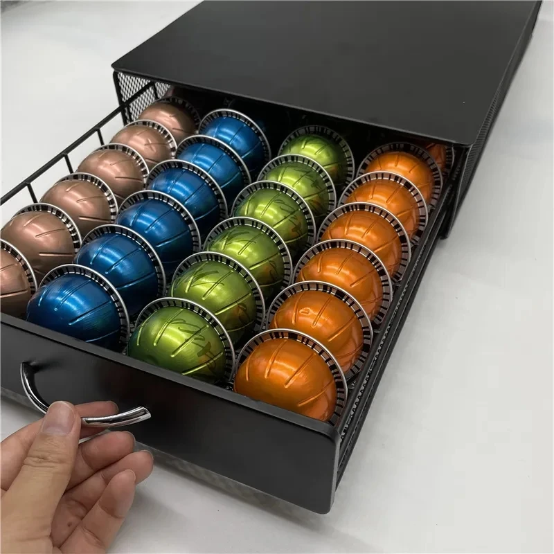 Coffee Pod Holder 40 Cups Coffee Nespresso Capsule Drawer Coffee Pod Storage Rack Stainless Steel Vertuo line Stand Organization