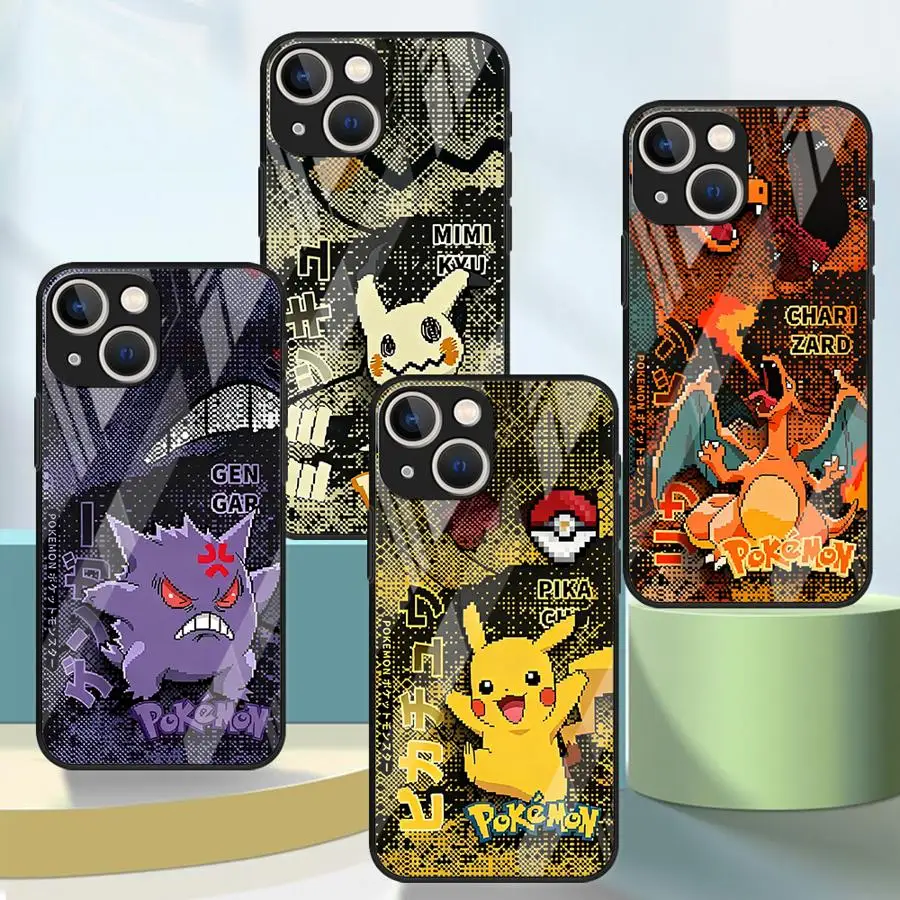 

Cool Anime Pokemon Glass Case for iPhone 17 Pro Max XR 15 Plus 8 13 12 Air 14 11 16 Phone Cover