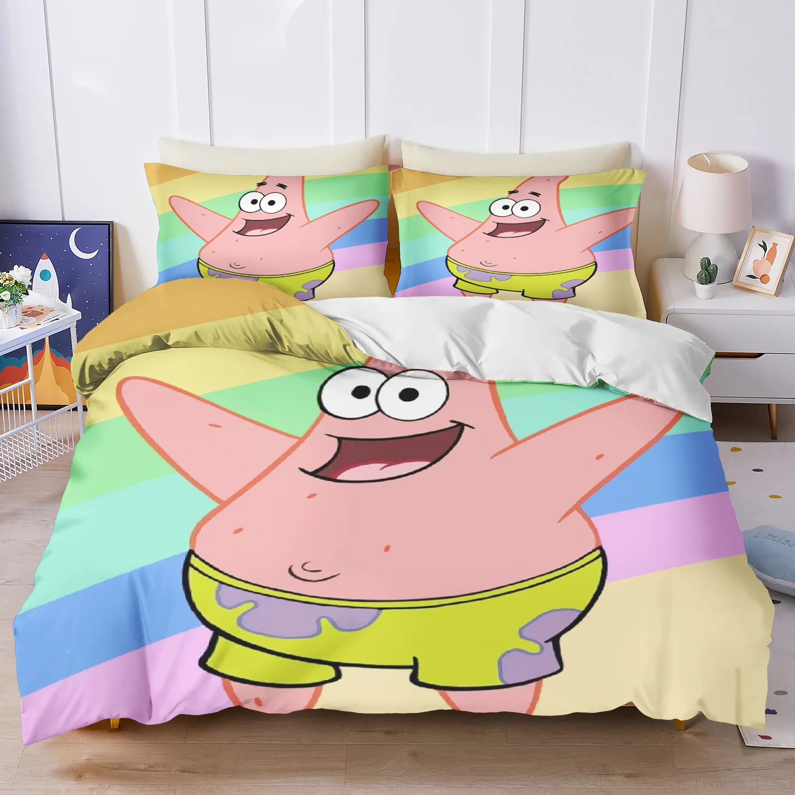 Christmas SpongeBob Patrick Bedding Set Dark Background Duvet Cover 3D Cartoon Quilt Cover Kids Bed Decor No Filler view 2