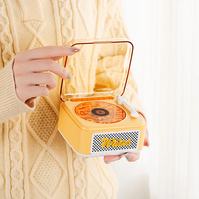 KW05 Tinghai ريترو سمّاعات بلوتوث، مضخم صوت ستيريو صغير محيط الضوء، مشغل تسجيل فينيل الضوضاء الأبيض المدمج #4