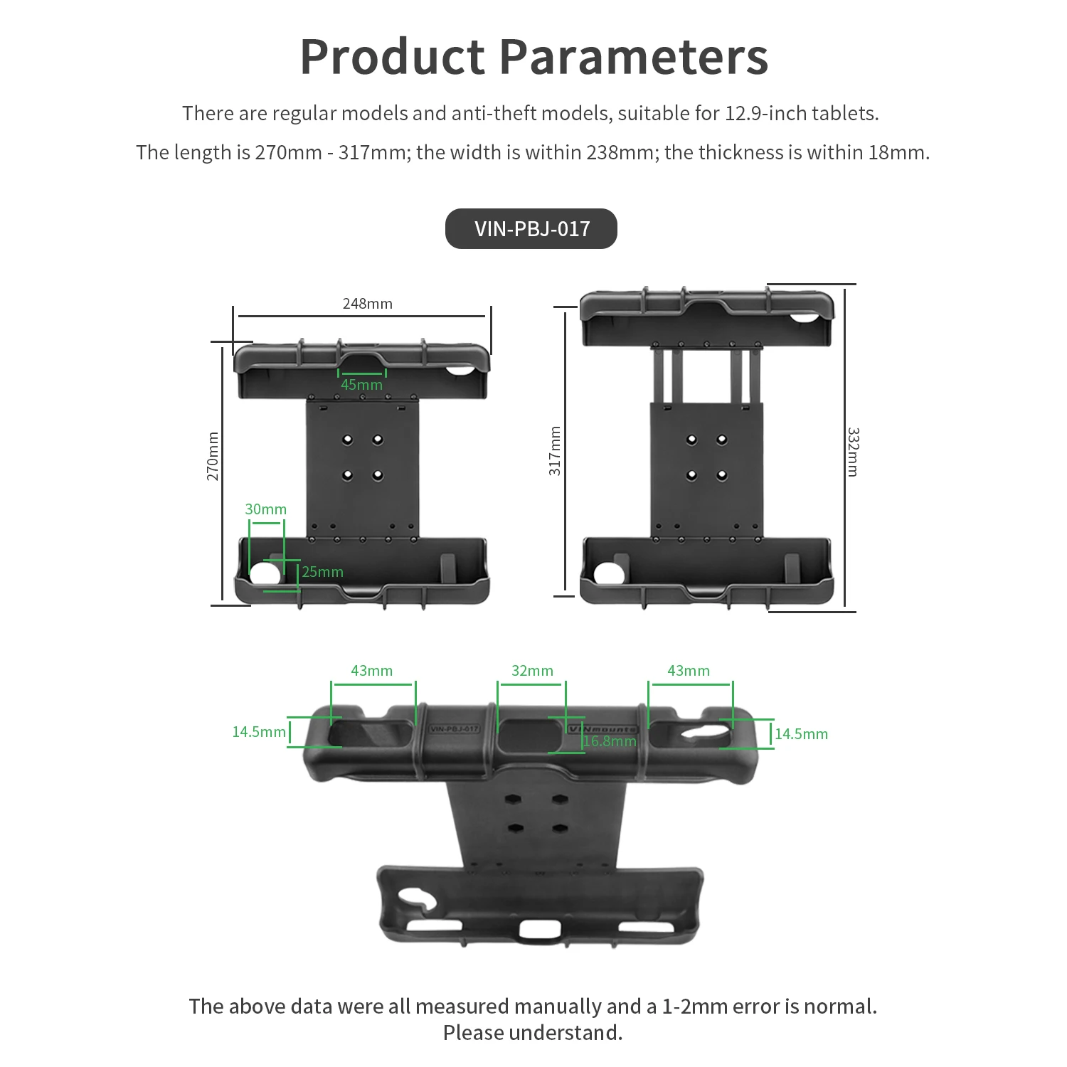 

VINmounts Tablet Mount Compatible with RAM Ball, iPad Pro 12.9 Holder, Adjustable 11-13 Inch Tablet Clamp Stand Heavy Duty Brack