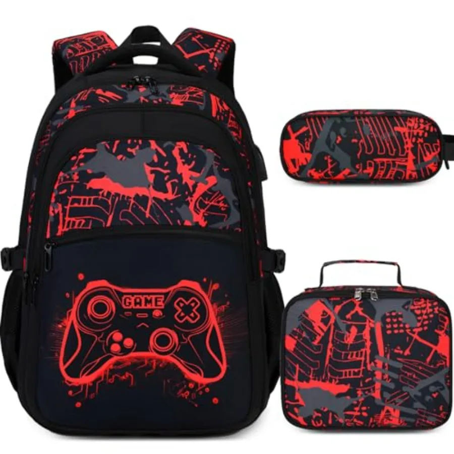 

Boys Backpack for School 3PCS Cool Luminous Gamer Backpack for Boys with Lunch Box Pencil Case Backpacks Bookbag for Teen Boy E