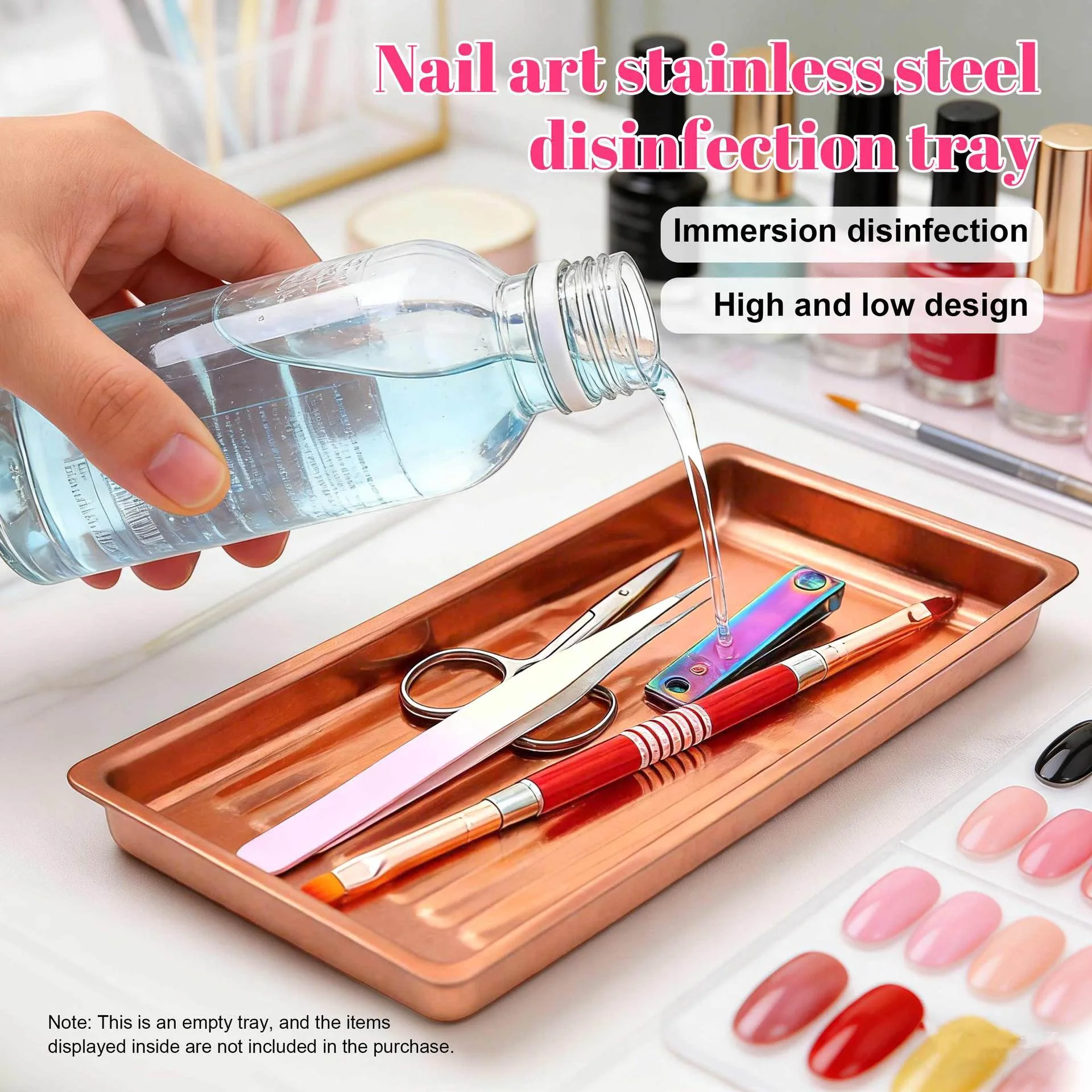 1 Multi-Color Square Storage Tray, Nail Salon Accessories and Tool Display Disinfection Tray, Stainless Steel Metal Plate 3