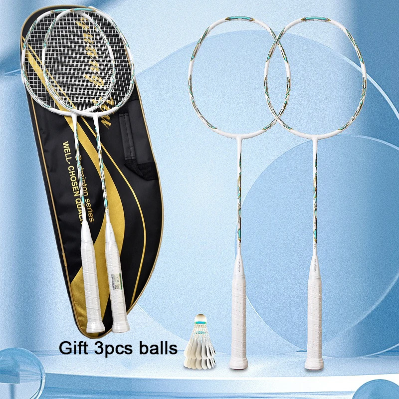 

2pcs High Quality Badminton Racket Double Set Outdoor Adult Recreational Sports Full Carbon Badminton Racket Competition Racket