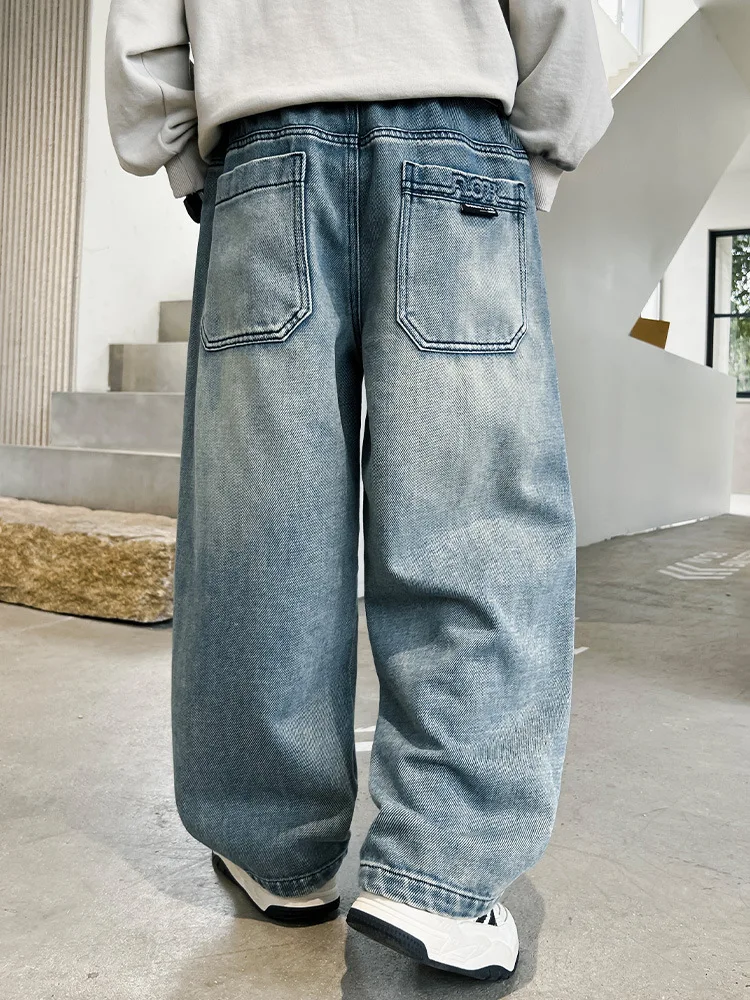 High Quality Boys Jeans Pants Spring Kids Wide Leg Straight Trousers Autumn Loose-Fit Casual Trousers Child Trendy Jeans 4-14Y