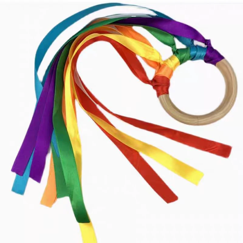 Anneau en bois Montessori, cerf-volant à main, rubans de gymnastique arc-en-ciel, cadeaux de fête d'anniversaire pour enfants, Kinder Spiele Juegos Para Fiestas, 2 pièces
