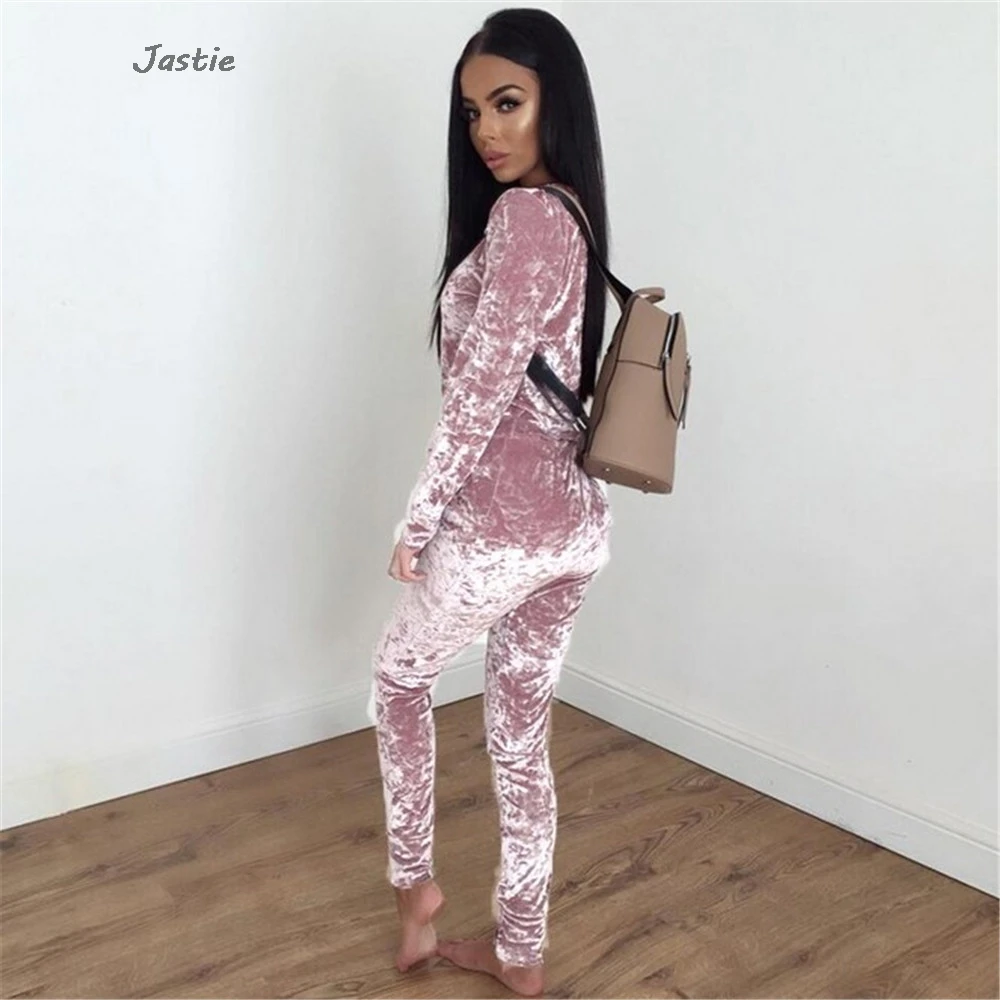 Velvet Half High Neck Pullover And Pencil Pant Sets Spring Autumn Casual Home Women Two Piece Set Solid Color Slim Tight Suit