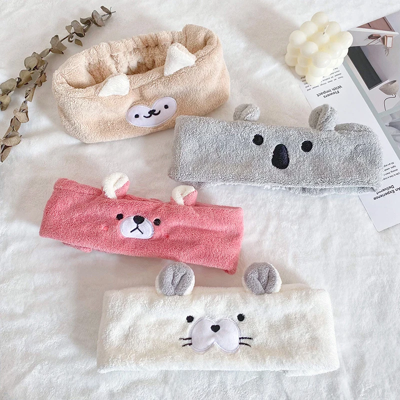 Makeup Spa Headband Animal Headband for Washing Face Coral Fleece Cosmetic Headband Plush Animal Ears Shower Hairband for Women