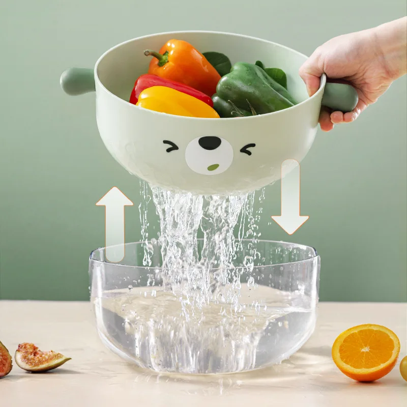 Double Layer Vegetable Washing Basket Kitchen Fruit Filter Drain Basket New Household Dish Strainer 2