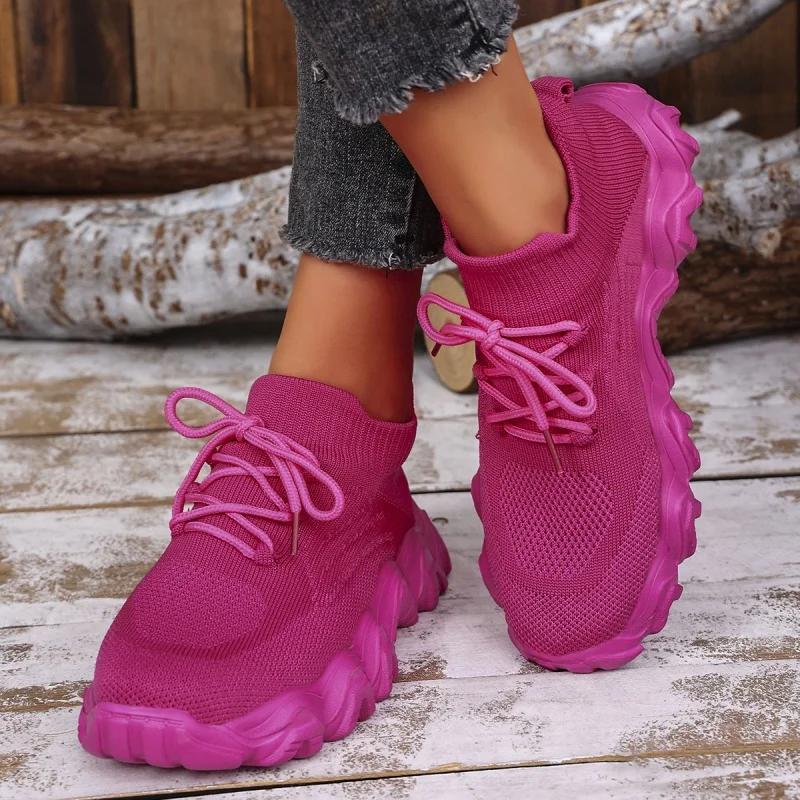 NEW Spring Pink Casual Shoes Breathable Mesh Sneakers Thick Sole Sports Shoes Women Fashion Lightweight Non-slip Sock Sneakers