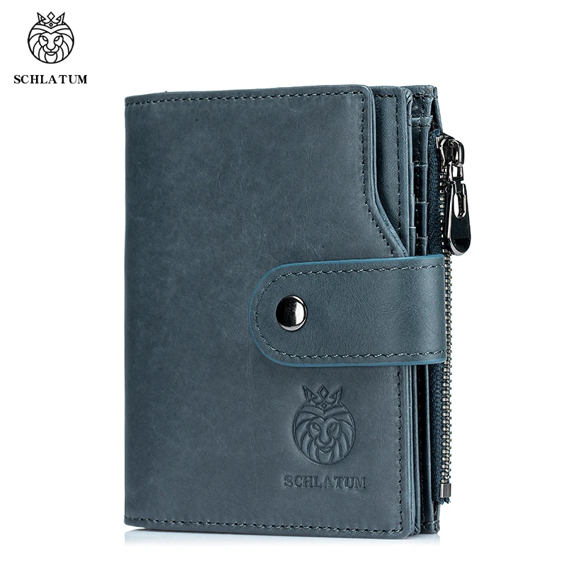 SCHLATUM Classic Style Wallet Genuine Leather Men Wallets Short Male Purse RFID Card Holder Wallet Men Fashion High Quality