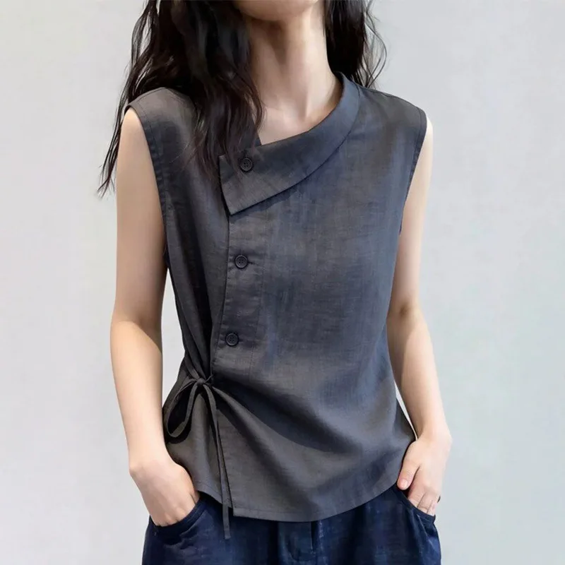 Summer New Fashionable Temperament, High-end Feeling, Slimming Sleeveless Shirt, Casual