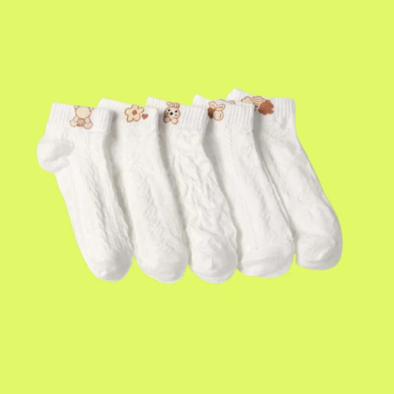 5/10 Pairs White Cloud Rainbow Socks Cartoon Cute Little White Comfortable Low Cut Socks Breathable Boat Socks Versatile Socks