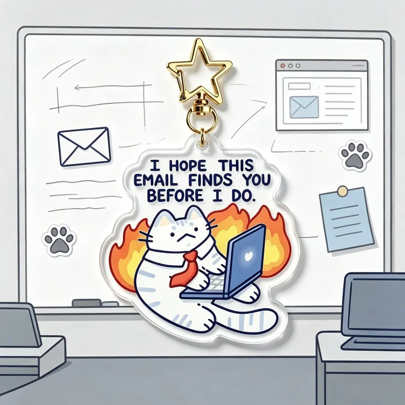 I Hope This Email Finds You Before Cat Acrylic Keychain Humor Office Work Meme Kitty Pendant Cute Business Kitten Charm Gift