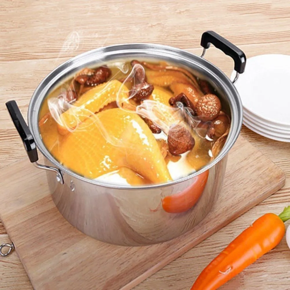 Kitchen Saucepan Stainless Steel Soup Pot Binaural Handle Deepened Stockpot with Lid Stewed Pot Dormitory