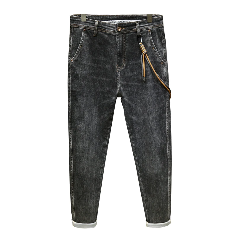Waist Decoration Design Jeans Men's Casual Fashion Brand Slim Fit Skinny Stretch All-Matching Fashion Men's Trousers