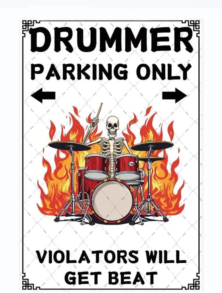 Cusde Drummer Metal Tin Sign Parking Only Skull Drum Decor Wall Art Vintage Retro Garage Signs for Men Women Wall Decorations Po
