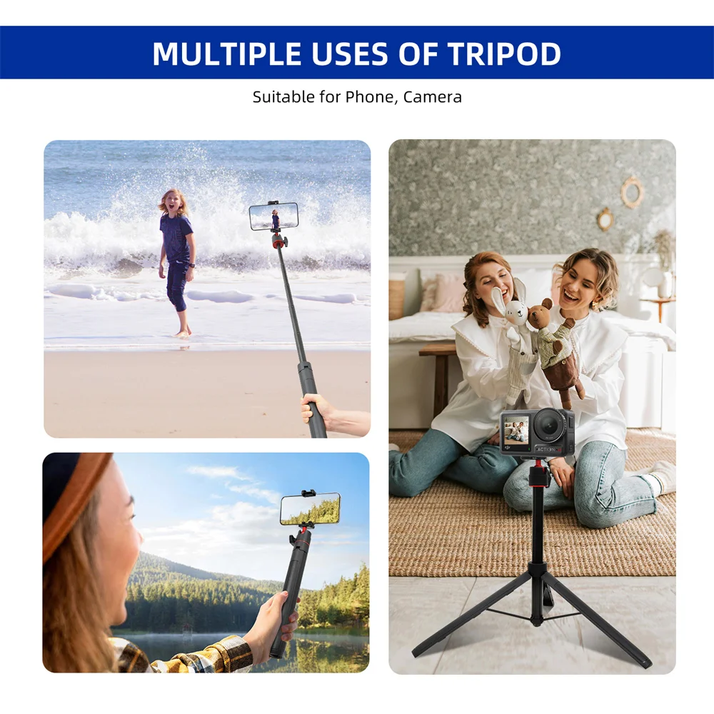 VT-01 140cm Foldable Tripod for Phone 360 Rotation BallHead 1/4'' Selfie Stick Tripod Mini Holder Bracket for Mobile Camera DSLR