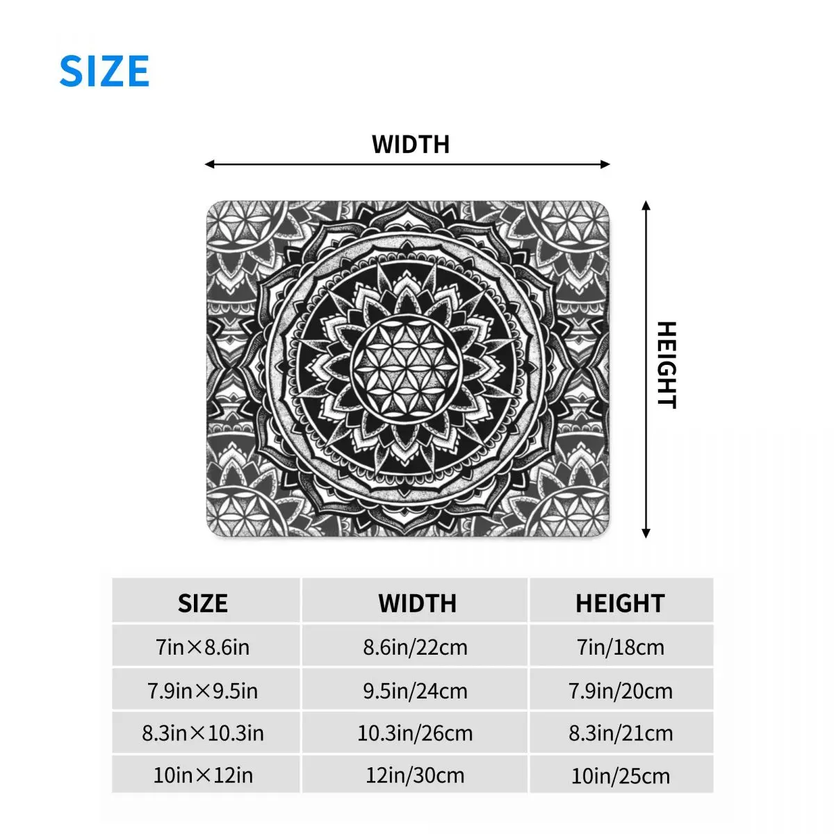 신성한 기하학 만다라 게이머 마우스 패드, 미끄럼 방지 고무 베이스 마우스 패드, 플라워 오브 라이프 사무실 장식 컴퓨터 노트북 PC 테이블 매트