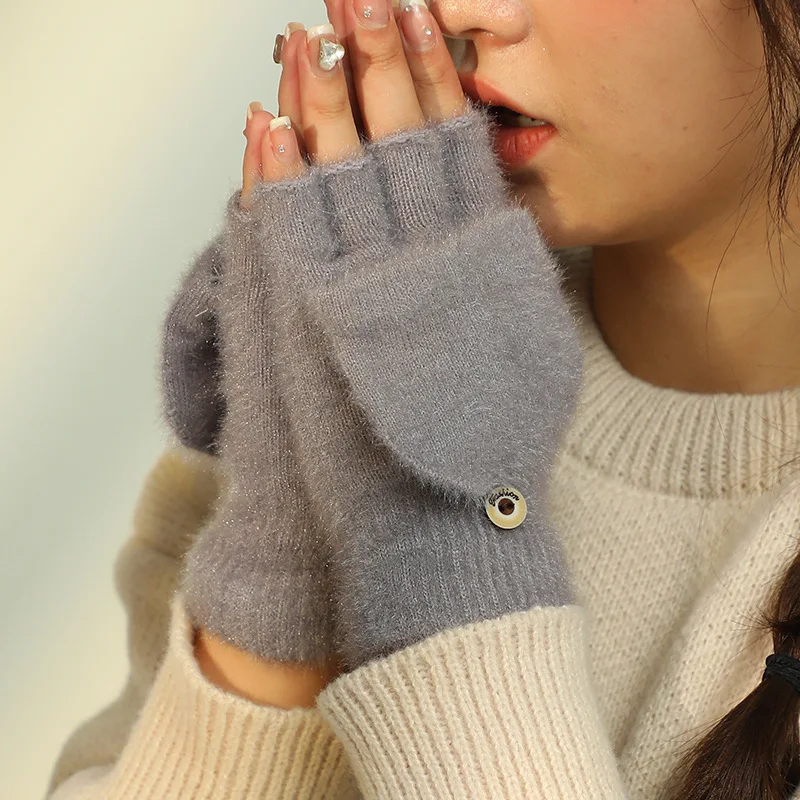 Flip Fingerlose Halbfingerhandschuhe Weich Verdickt Warm Mädchen Student Geschenk Geburtstagsgeschenk Touchscreen Modischer Winter