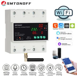 Tuya WiFi trifásico 4P 100A Cierre automático Protector contra sobretensión medidor prepago temporizador interruptor Control remoto por voz