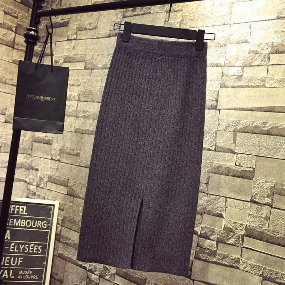 Bodycon fenda lateral saia bodycon vestido feminino saia de malha padrão sólido outono moda estilo solto tecido poliéster