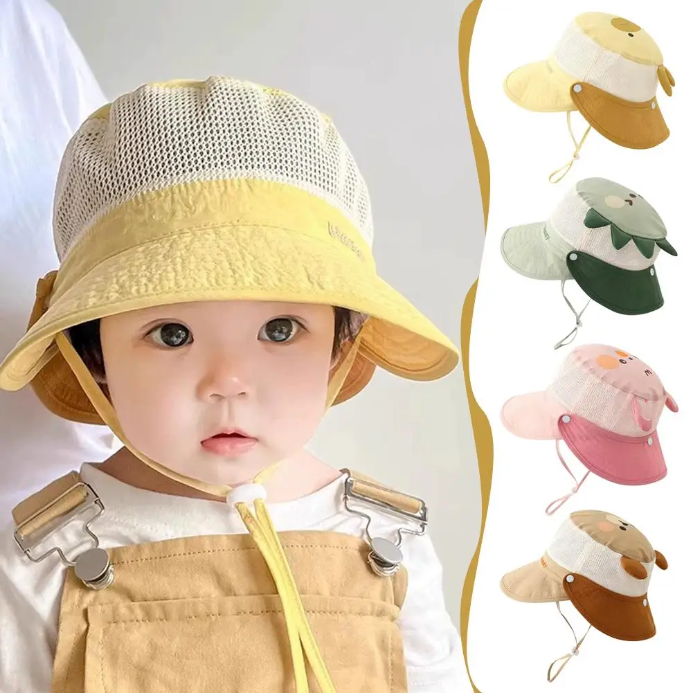 Cute Sun Hat Wide Brim Beach Hat Summer Mesh Breathable Bucket Hats Outdoor Casual Panama Basin Cap For Boys Girls