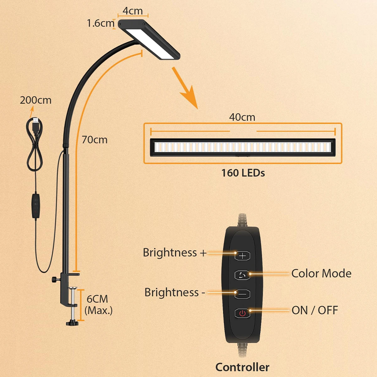 70cm Stepless Dimming Night Light Computer Monitor Bedroom Lights Books Lampu Table Lamps Color Bulb Lamp With Read Desk Led Eye