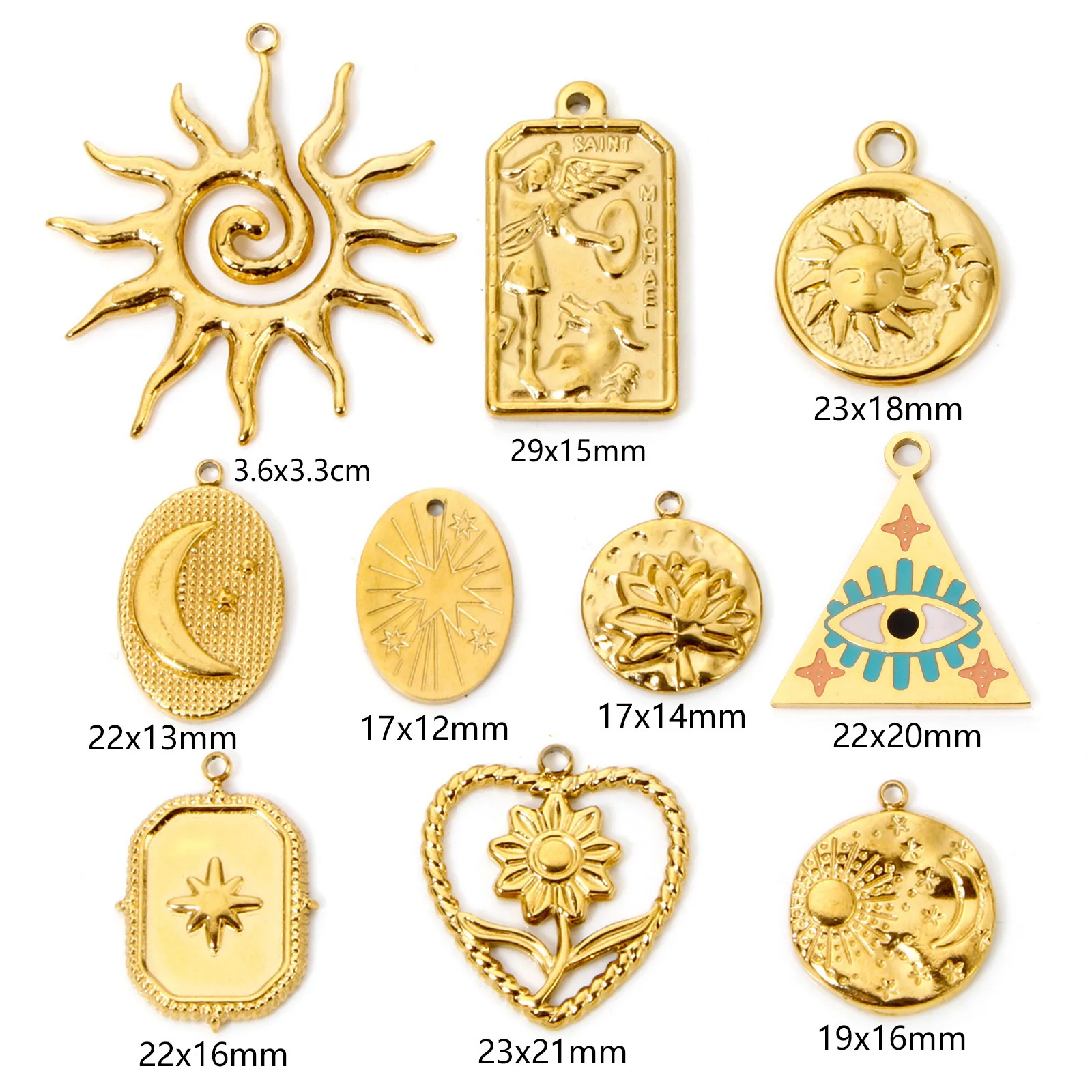 2 PCs 304 Stainless Steel Charms Universe Series Gold Plated Sun Star Pendants DIY Necklace Women Jewelry Findings