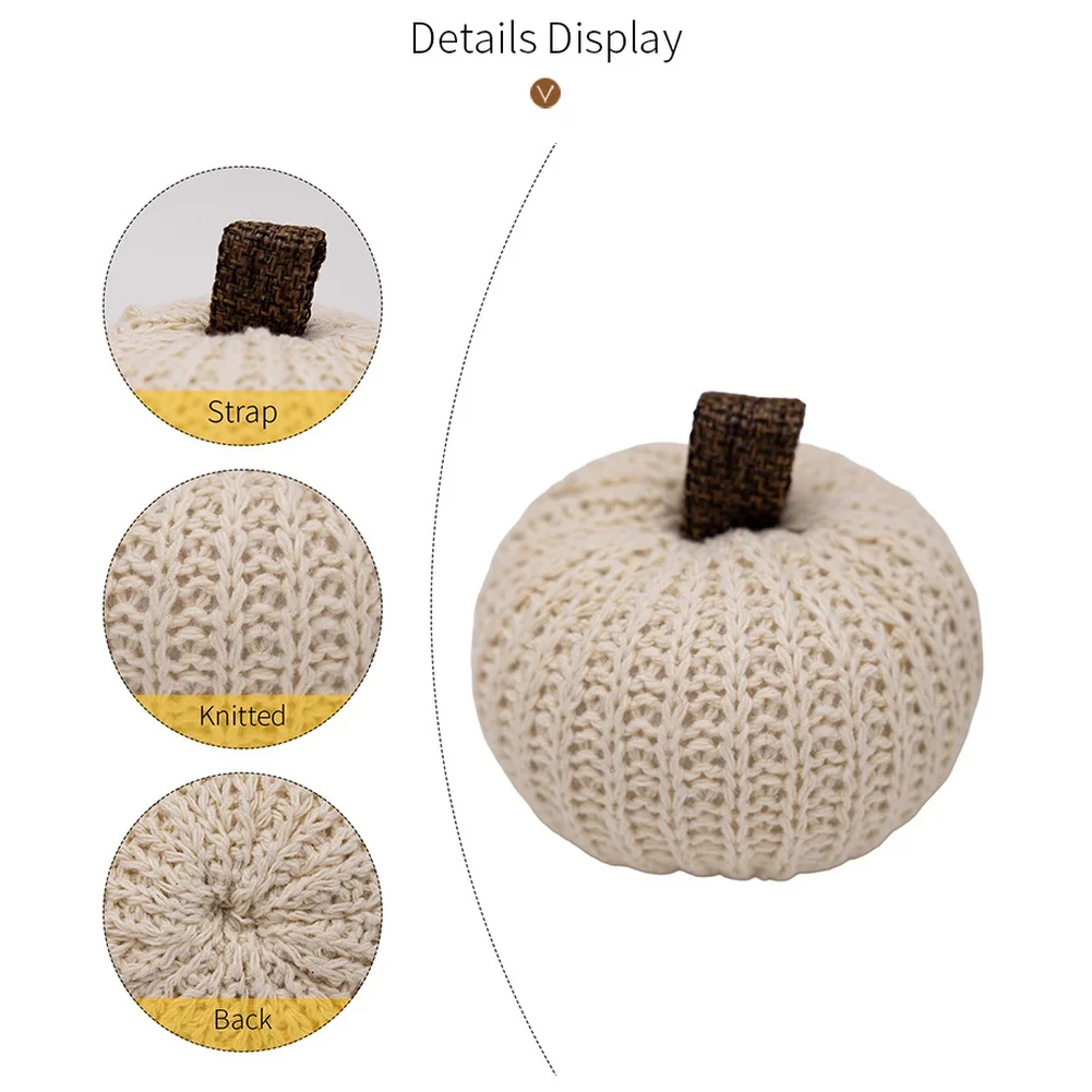 Knitted Miniature Pumpkin Ornaments Set of 6 for Autumn For Home Enhancement with Burlap Stems and Hanging Loop Design