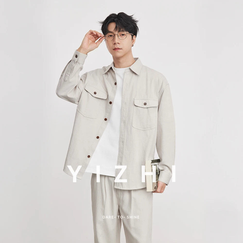 

Men's Japanese Minimalist Cargo Classic Set Shirt 2026 Spring Turn Down Collar Loose Comfortable Daily Commute Casual Pants