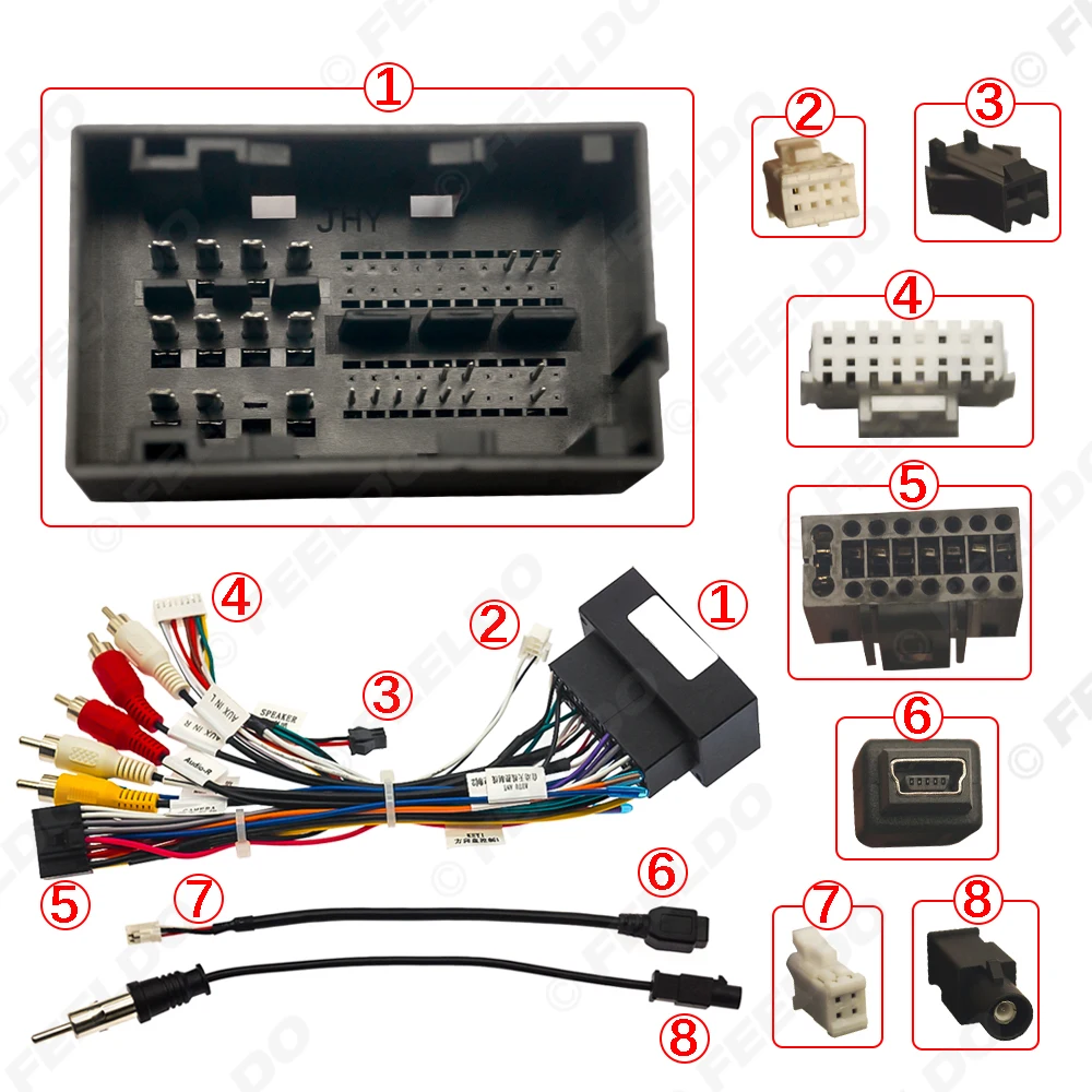 FEELDO Car 16pin Power Cord Wiring Harness Adapter For Jeep Wrangler Rubicon/Fiat Aegea/Tipo/Mobi/Toro Installation Hea