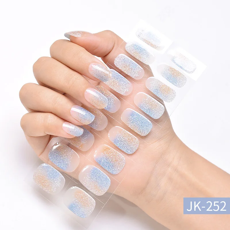 Gel Nagelstrips Patch Sliders Bloemen Gradiënt Kleur Lijm Uv Semi-Uitgeharde Gel Nail Stcikers Nail Art Decoraties Nail Art