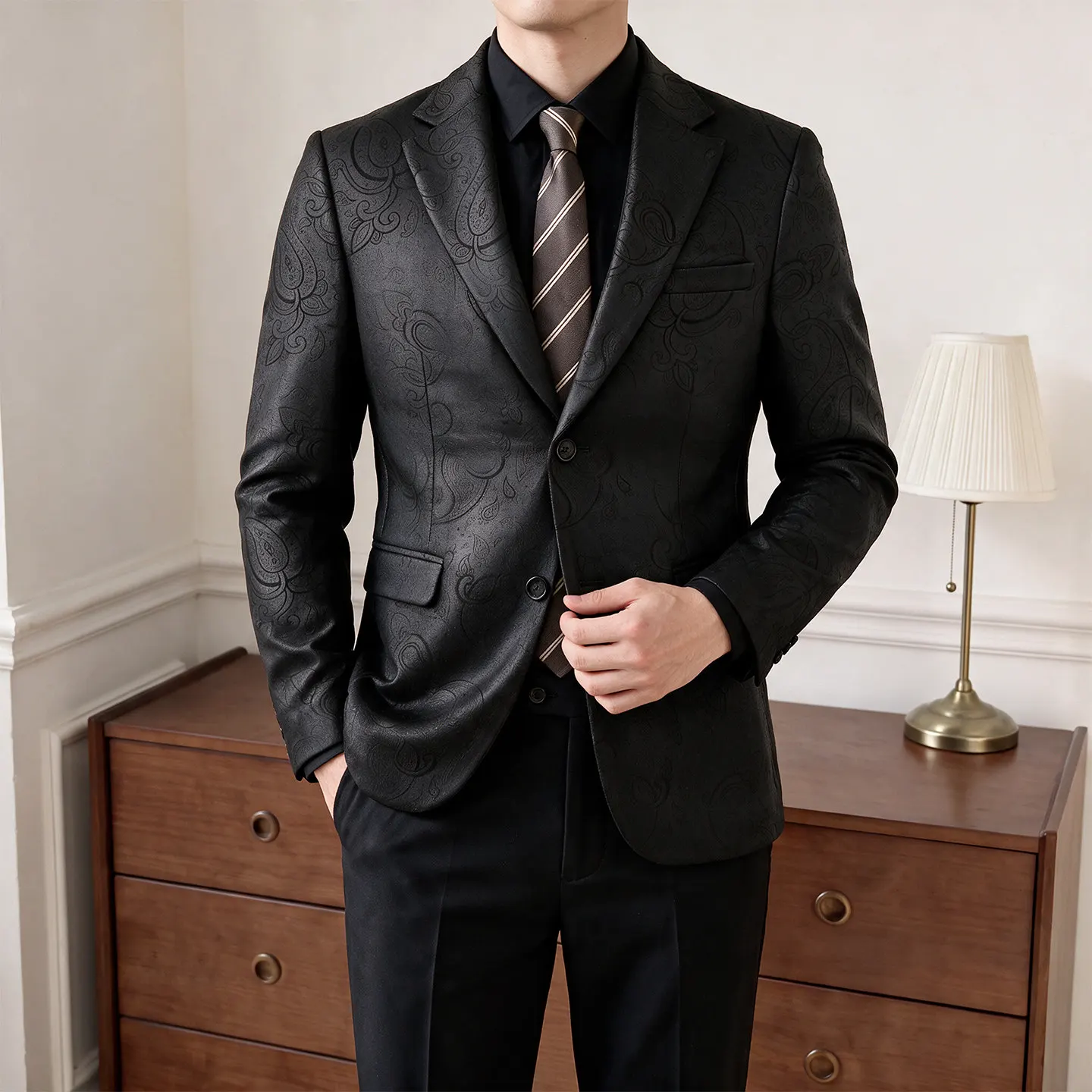 High-Quality Fashionable American Retro Mens Suit with Pecan Flower Paisley Pattern Luxury Casual Suit for Men