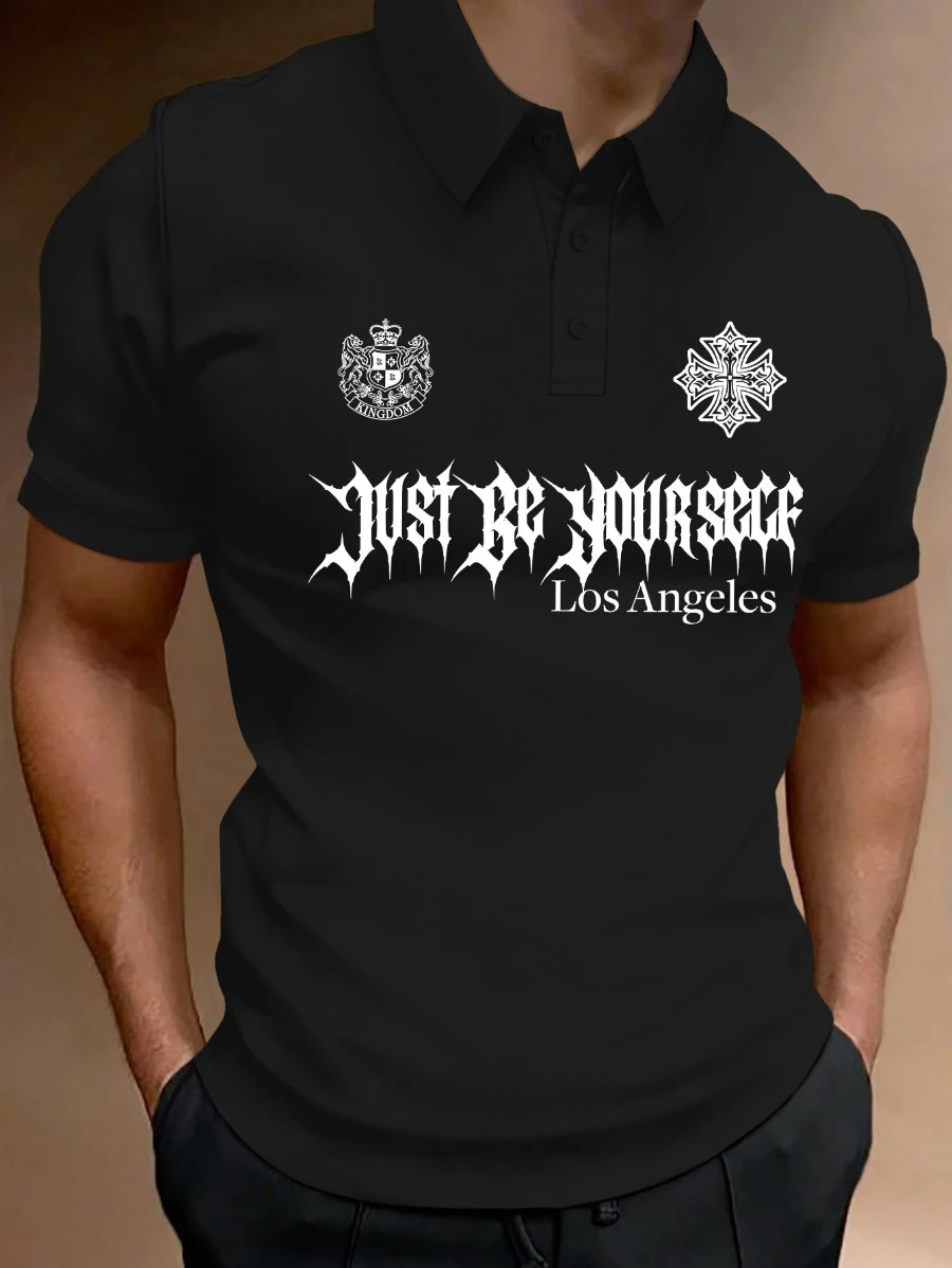 Men's Gothic Font Thorn Print Polo Shirt Short Sleeve Casual Summer Top Design Casual Outfit Theme