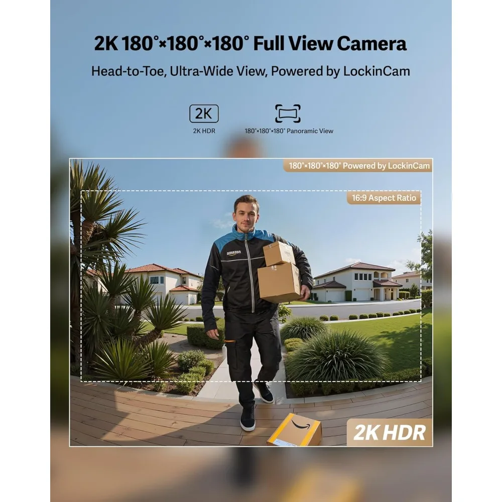 Smart Lock with 2k 180° Camera, Fingerprint Recognition, Ai Motion Detection, Ip65 Weatherproof, Remot, Smart Lock