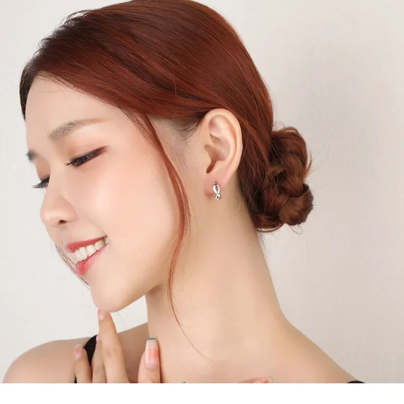 New Arrival Female Earring 925 Silver Needle 8 Shaped Twist Infinity Eternal Endless Zircon Small Earrings for Women Girl Gift