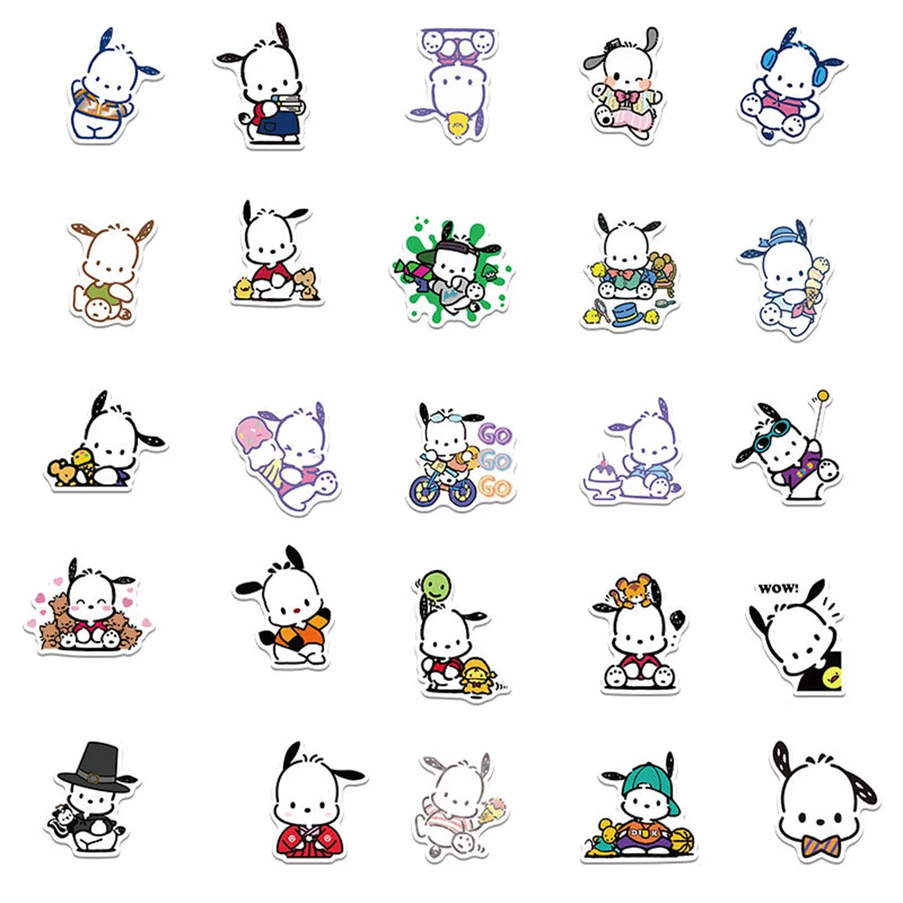 10/30/50pcs Sanrio Pochacco Cartoon Stickers Aesthetic DIY Scrapbooking Laptop Luggage Waterproof Cute Stickers for Kids Girls