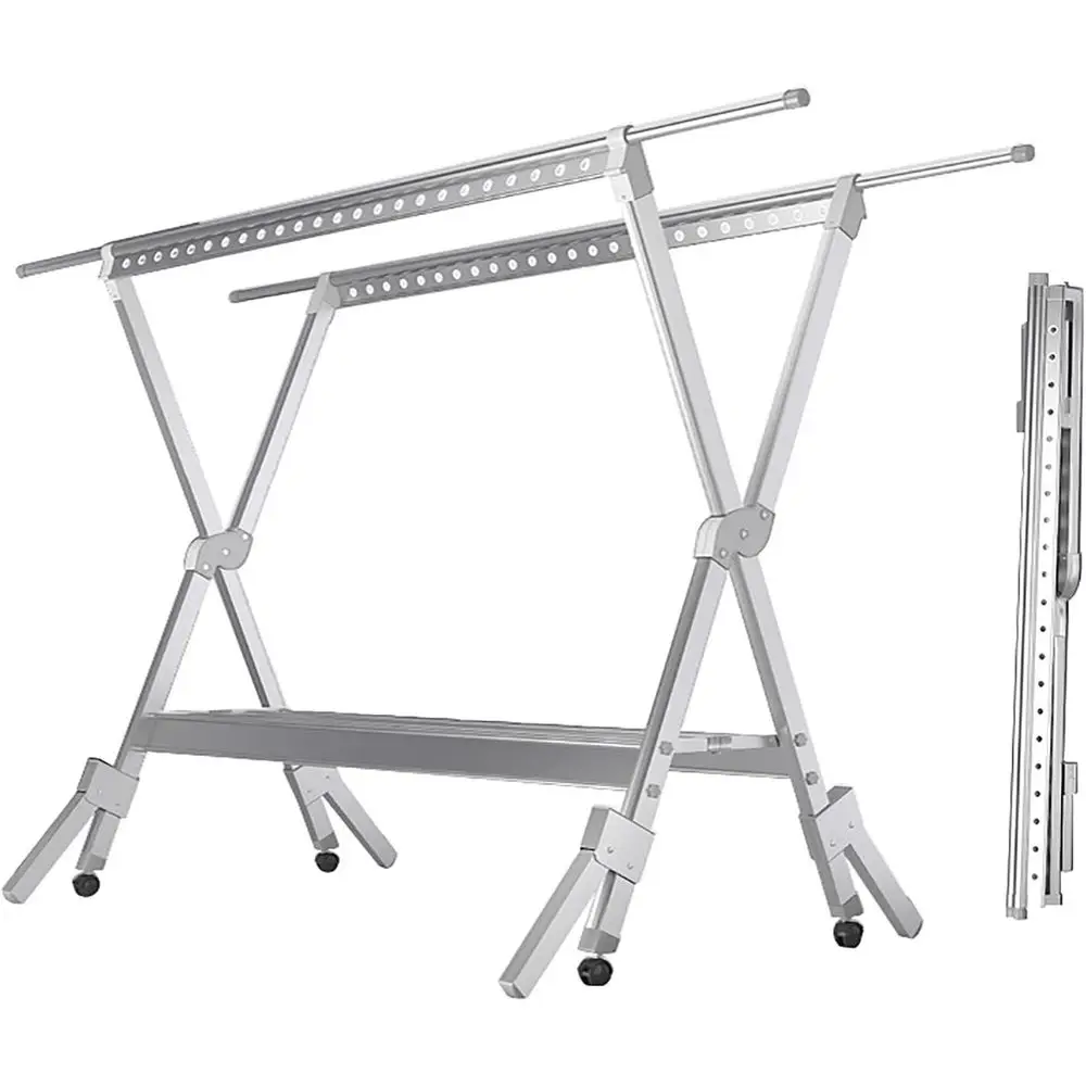 

Folding Metal Clothes Drying Rack with Adjustable Hanger and Shoe Storage, Suitable for Indoor & Outdoor Use, Lightweight and Ea