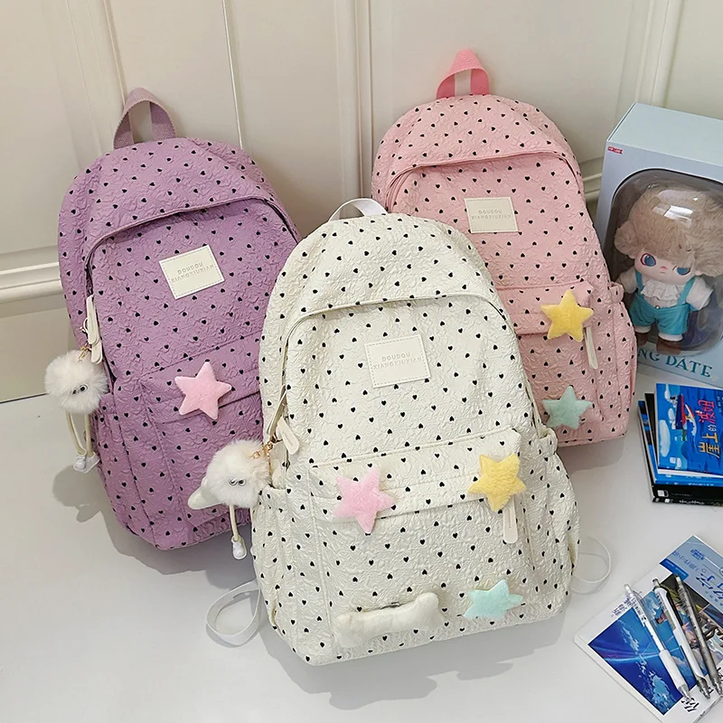 

Cute and caring student schoolbag - nylon fabric, lightweight, water-resistant, travel backpack with large capacity