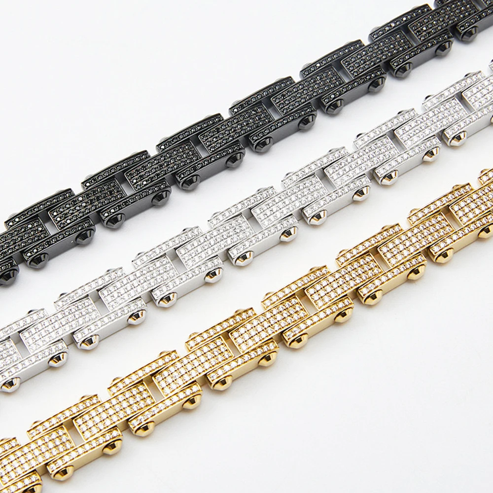 13mm 316L Stainless Steel Watch Chain Bracelets For Men 5A Zircon Hip Hop No Fade Hand Chain Bangles Gothic Jewelry