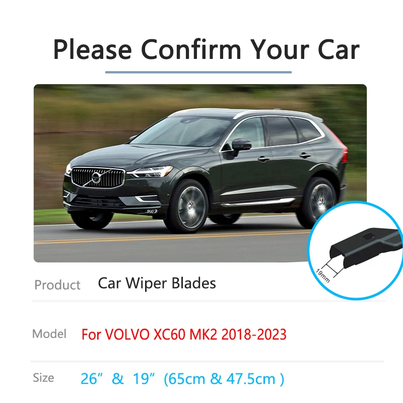 2x For VOLVO XC60 MK2 2018~2023 Front Rear Wiper Blades Set Kit Brushes Window Windshield Windscreen Cleaning Auto Accessories