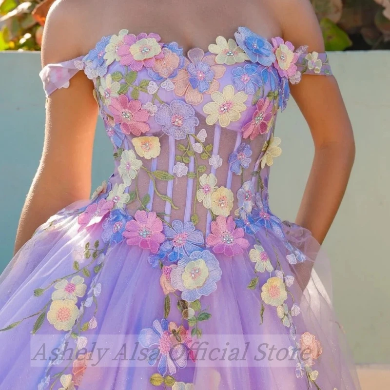 Customized Elegant Lavender Prom Dresses Flower Applique Long Women Formal Evening Dress Sweet 16 Girls Party Homecoming Gown