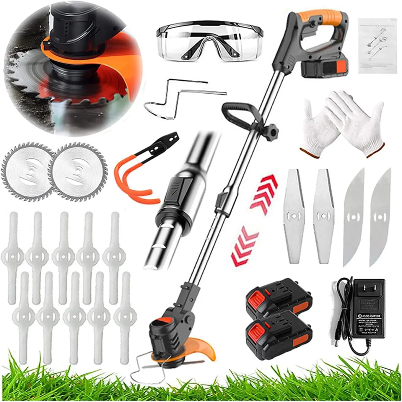 

Electric String Trimmer Weed Wacker Lawn Edger with 2 Li-Ion Battery 1 Charger 16 Cutting Blades for Lawn Yard Garden Bush